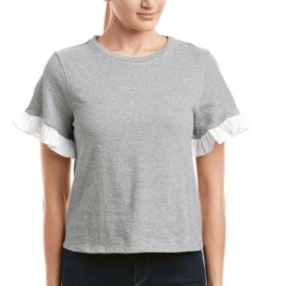 English Factory Gray White Cropped Ruffle Top Sz S